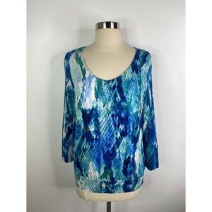 Chicos Snake Skin Print Scoop Neck Long Sleeve Top